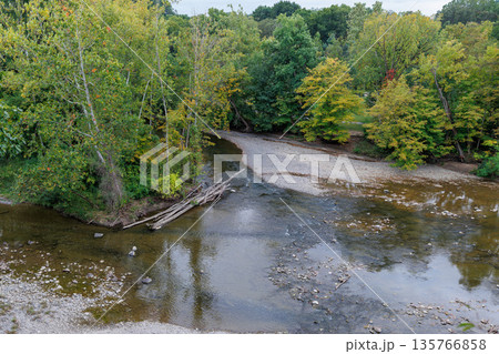 Autumn River Bend with Changing Foliage Autumn River Bend with Changing Foliage 135766858