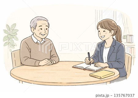 老後のケアプラン相談・男性／ Care Planning Meeting with Seniors 135767037