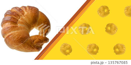 Confectionery, bun on a white background in isolation, space for text on a yellow background Confectionery, bun on a white background in isolation, space for text on a yellow background 135767085