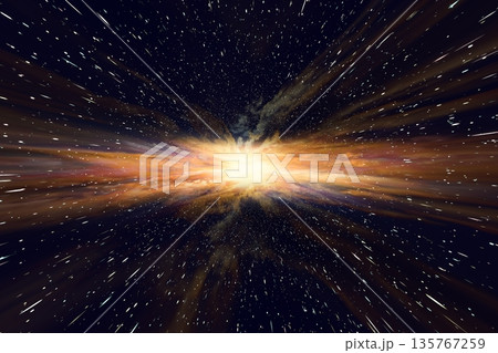 プレゼン用背景 ワープする宇宙空間のCG抽象背景（星が流線形） 135767259