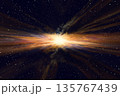 プレゼン用背景 ワープする宇宙空間の抽象CG背景（光と星の放射） 135767439