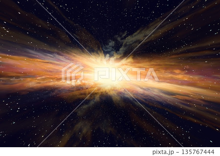 プレゼン用背景 ワープする宇宙空間の抽象CG背景（光と星の放射） 135767444