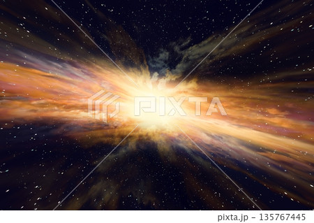 プレゼン用背景 ワープする宇宙空間の抽象CG背景（光と星の放射） 135767445