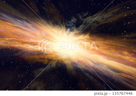 プレゼン用背景 ワープする宇宙空間の抽象CG背景（光と星の放射） 135767446