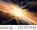 プレゼン用背景 ワープする宇宙空間の抽象CG背景（光と星の放射） 135767448