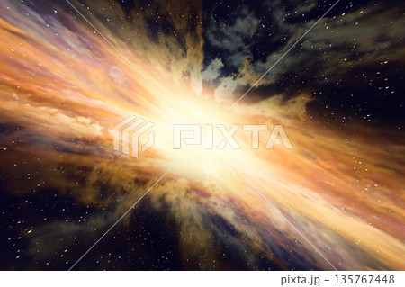 プレゼン用背景 ワープする宇宙空間の抽象CG背景（光と星の放射） 135767448