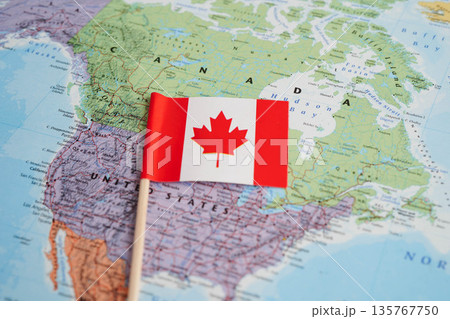 Bangkok, Thailand December 10, 2023 Canada map in world map paper. 135767750