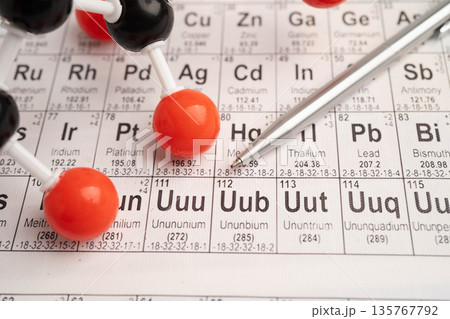 Molecules chemical on a periodic table background. 135767792