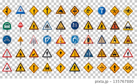 交通安全やルールを表す道路標識のアイコンセット 135767880
