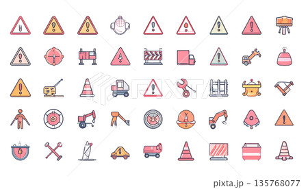 工事現場や注意喚起を表す安全アイコンセット 135768077