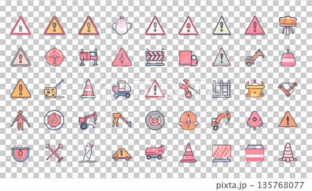 工事現場や注意喚起を表す安全アイコンセット 135768077