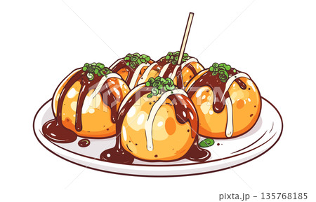 Hand-drawn takoyaki - Stock Illustration [135768185] - PIXTA