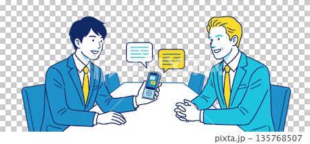 使用人工智慧翻譯錄音機進行多語言交流的商業場景示意圖 135768507