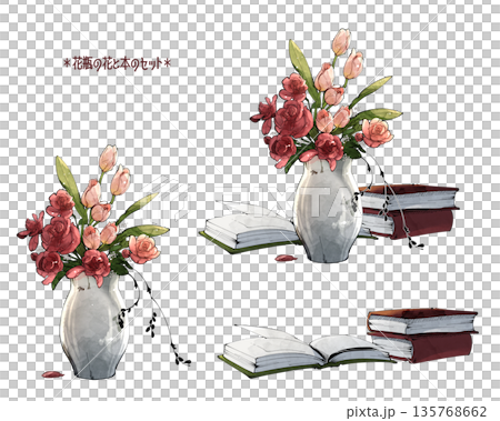 Watercolor flower vase and book set Watercolor flower vase and book set 135768662