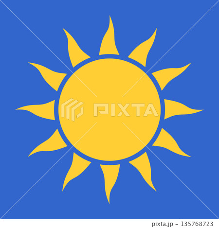 Yellow sun on blue background 135768723