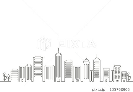 高層ビルが立ち並ぶ線画のビジネス街 135768906