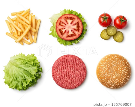 fresh vegetables and spices isolated on white 135769007