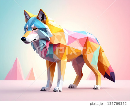 氷原に佇むローポリ・ウルフ 135769352