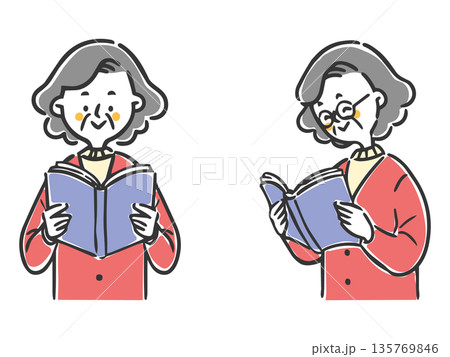 本を読むシニア女性 ベクター 本を読むシニア女性 ベクター 135769846