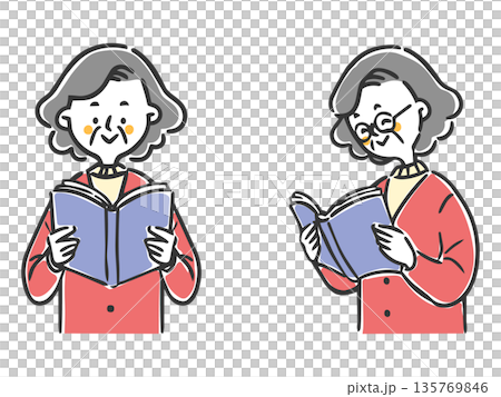 Senior woman reading a book vector 135769846