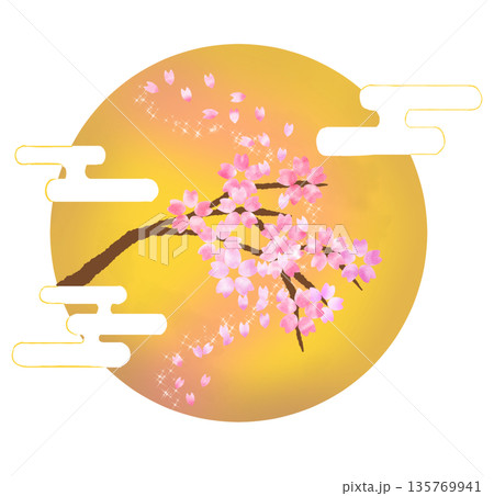 花と満月の和柄イラスト 135769941