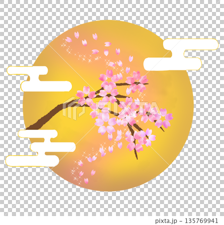 花と満月の和柄イラスト 135769941