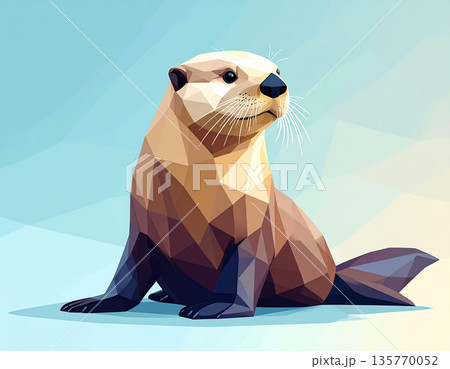 パステルカラーで描かれた幾何学的ローポリラッコの癒しアート 135770052