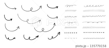 手書き矢印とアンダーラインのあしらいセット 135770158