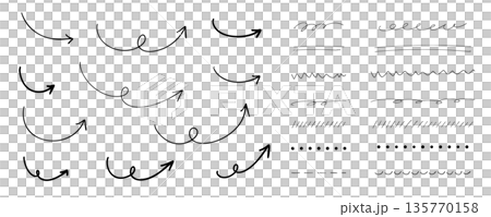 手書き矢印とアンダーラインのあしらいセット 135770158