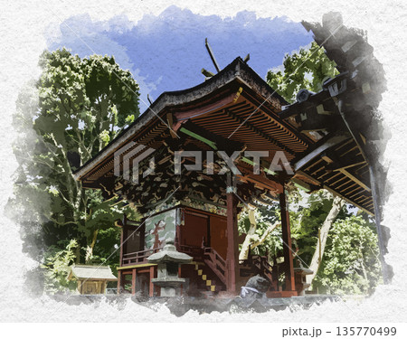 水彩画風　岩上神社　本殿　兵庫県淡路市 135770499