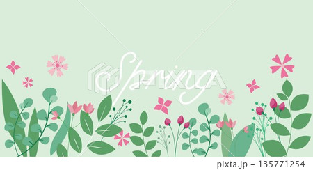 春の優しい色使いのオシャレな植物やお花のイラスト素材 春の優しい色使いのオシャレな植物やお花のイラスト素材 135771254