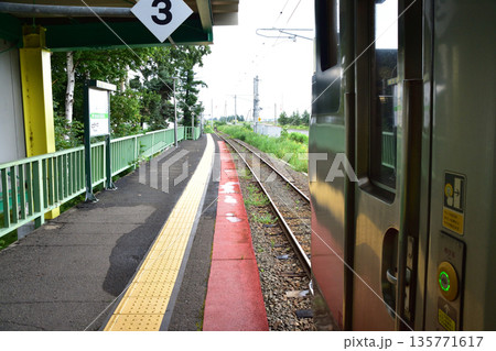JR北海道札沼線　当別駅から北海道医療大学駅間の車窓と駅の風景(2023年夏曇り空) 135771617