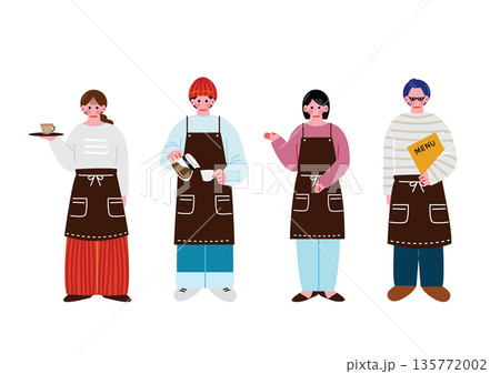 カフェで働く男女のイラストセット 135772002