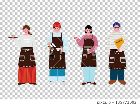 カフェで働く男女のイラストセット 135772002