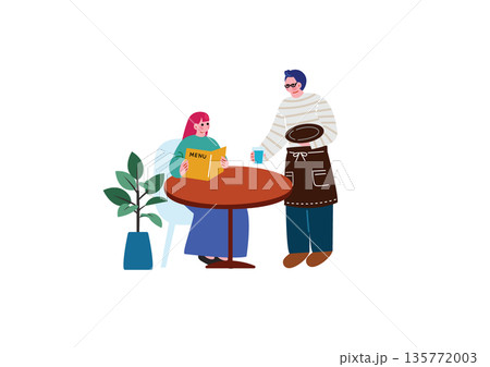 カフェで注文をする女性 カフェで注文をする女性 135772003