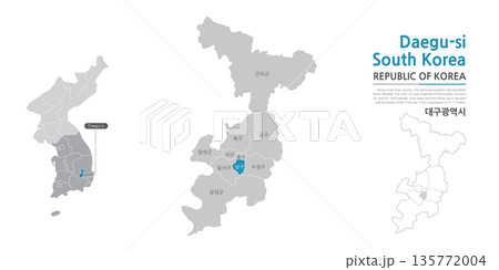Daegu map showing administrative districts with black lines on white background 135772004