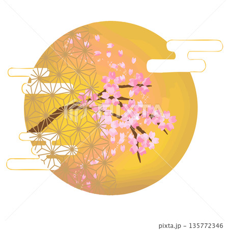 花と満月の和柄イラスト2 135772346