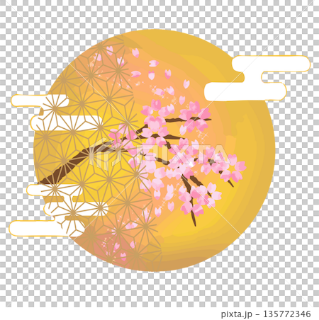 花と満月の和柄イラスト2 135772346