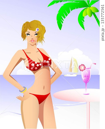 ビーチでポーズをとる女性 135772561