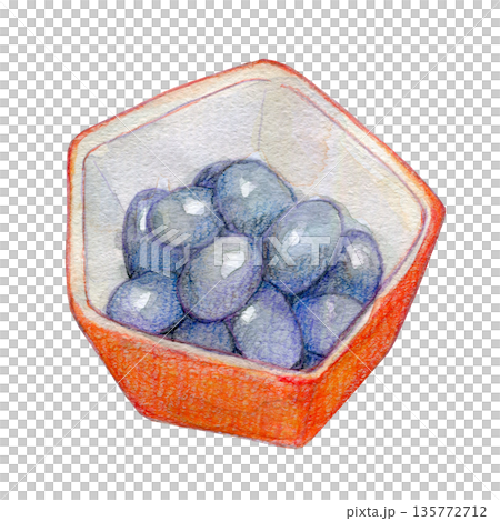 水彩插畫：一組盛有熟豆子的小碗 135772712