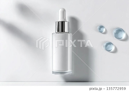 liquid aqua serum lotion dropper of beauty cosmetic skincare, product branding on white background 135772959