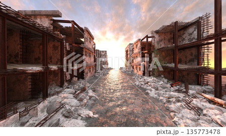 荒廃した街の風景  135773478