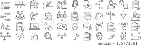 ベクターでモノクロのチェックとto-doに関する線画アイコンセット ベクターでモノクロのチェックとto-doに関する線画アイコンセット 135773561