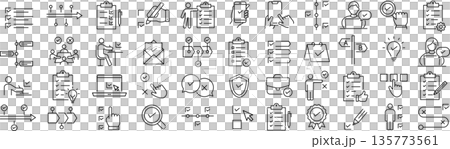 ベクターでモノクロのチェックとto-doに関する線画アイコンセット ベクターでモノクロのチェックとto-doに関する線画アイコンセット 135773561