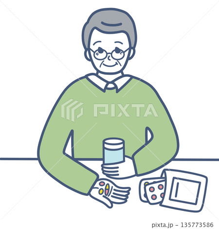 服薬するシニア男性のイラスト素材 135773586
