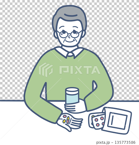 服薬するシニア男性のイラスト素材 135773586