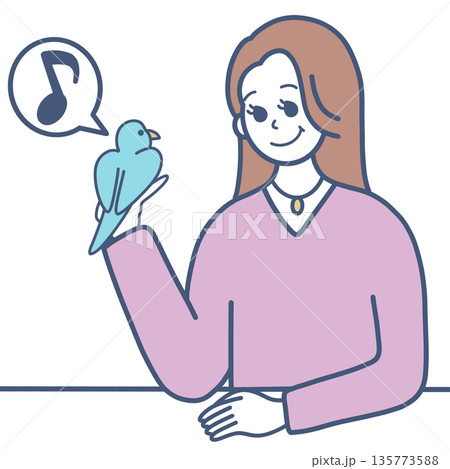 鳥と遊ぶ女性のイラスト素材 135773588