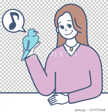 鳥と遊ぶ女性のイラスト素材 135773588