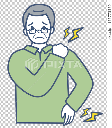 Illustration material of a senior man suffering from shoulder and lower back problems Illustration material of a senior man suffering from shoulder and lower back problems 135773589