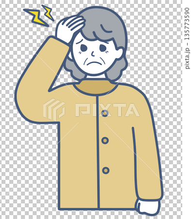 Illustration material of a senior woman with a headache 135773590